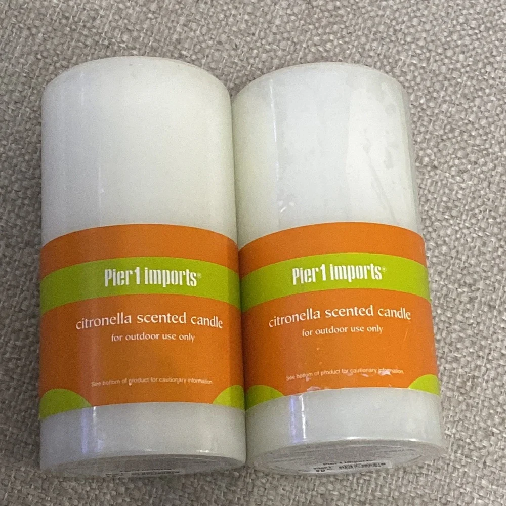 NWT Pier 1 Outdoor Citronella Pillar Candles 3x6 Set of 2